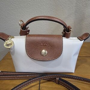 Longchamp Elegant Brown and Off White Women's Handbag and Crossbody